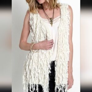 Umgee Shaggy Boho Cream Vest